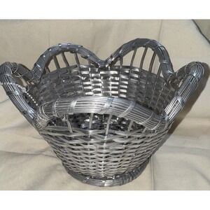 French Woven Wire Basket Caddy with Silver Plating Scalloped 5.5" H X 8" W‎